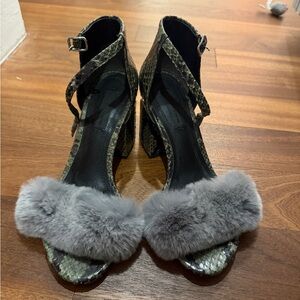 Alexander Wang Gray Fur and Snakeskin Heels